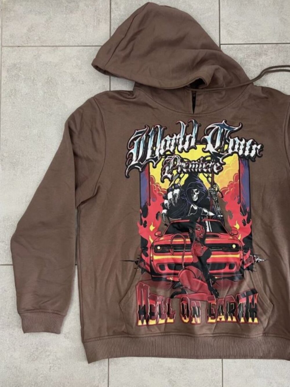 Hell On Earth Brown Hoodie | Graphic Pull-Over, Cozy Heavy Blend, Edgy Style